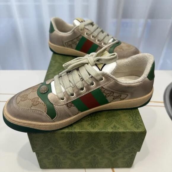 GUCCI Screener series GG enamel to do low-top fashion shoes green